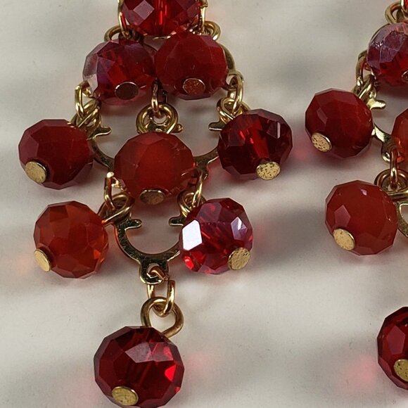 Charming Charlie Red Chandelier Beaded Earrings – Gold Cascade - Fashion Jewelry - Picture 6 of 11